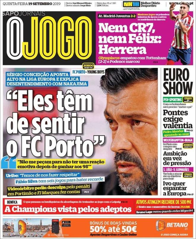 Portada de O Jogo del 19 de septiembre de 2019