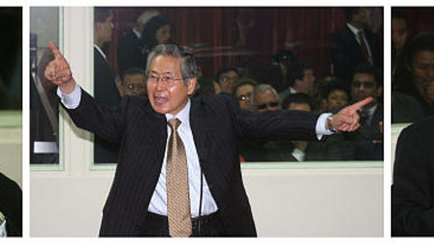 Secuencia de fotografías de archivo de diferentes momentos de las sesiones del juicio por violaciones a los derechos humanos que se le sigue al ex presidente Alberto Fujimori que cumple hoy, 10 de diciembre de 2008, un año y entra en su recta final, con la expectativa por la decisión de los jueces y el estado de salud del ex mandatario