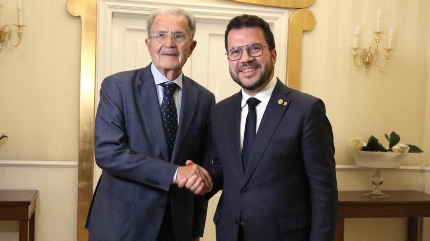 Romano Prodi i el 'president' Pere Aragonès este miércoles en Bolonia.