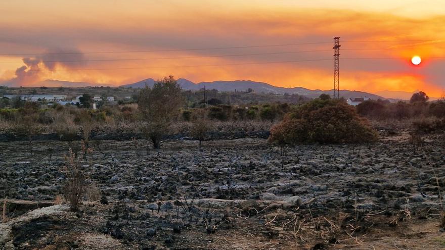 Cenizas en Xàbia y cielo rojo por el incendio de Tàrbena