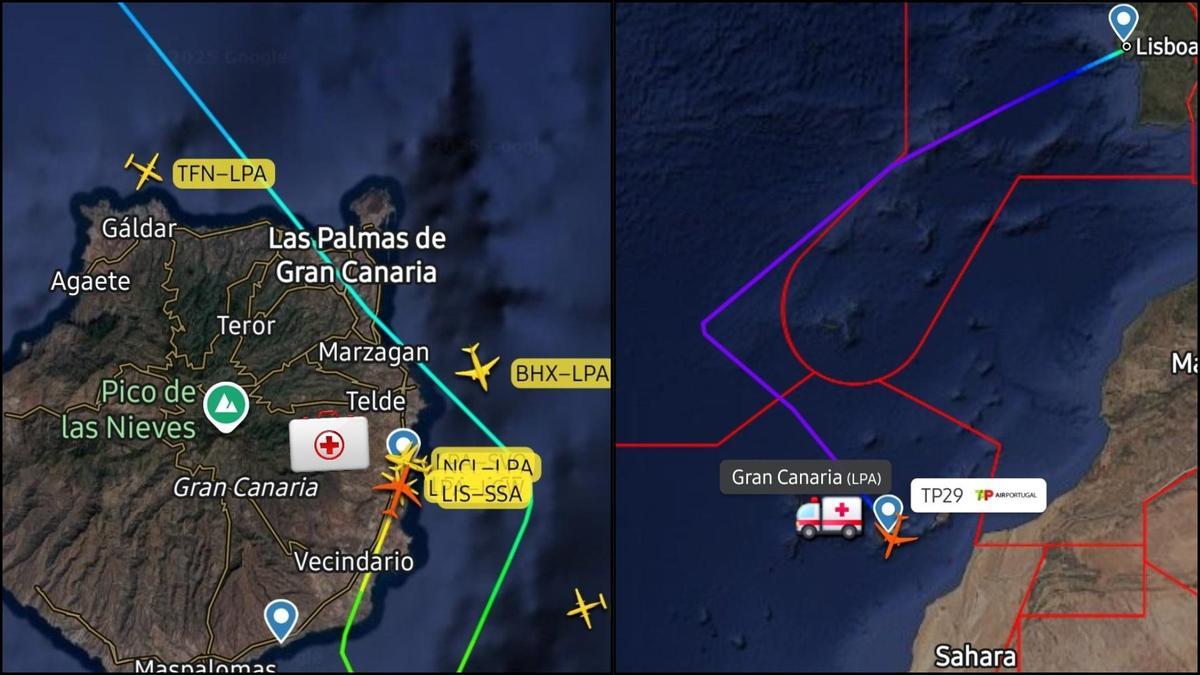 Capturas de Flidhtradar24 sobre el desvío del vuelo.