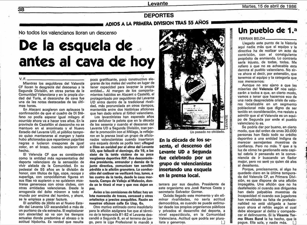 Artículo de Levante, que relataba la felicidad de la afición granota