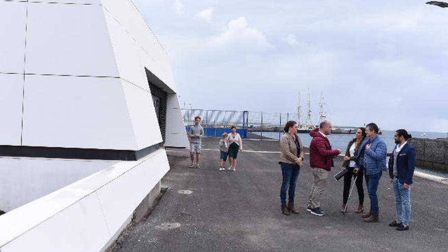 Moisés Jorge (izquierda), Lolina Negrín, Salvador Delgado y Hugo Iglesias durante su visita al muelle de Gran Tarajal.