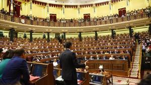 El hemiciclo 8 Pedro Sánchez interviene en el debate de investidura de ayer, en el Congreso.