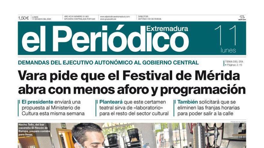 Esta es la portada de EL PERIÓDICO EXTREMADURA correspondiente al día 11 de mayo del 2020