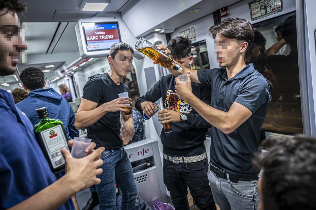 En el tren del botellón a Mataró