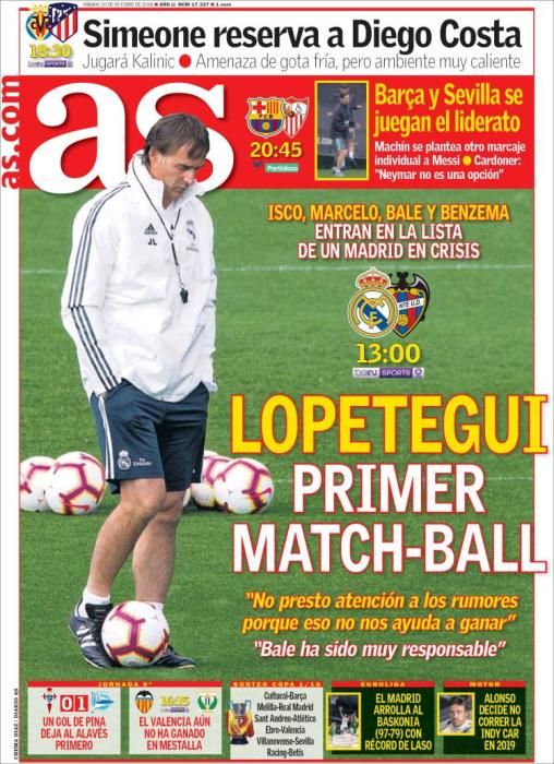 Portadas deportivas del 20-10-2018