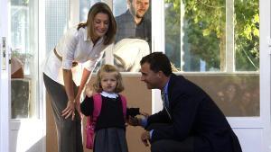 El rey Felipe VI y la reina Doña Letícia acompañando a la princesa Leonor al Colegio Santa María de los Rosales (Madrid), el 15 de setiembre de 2008
