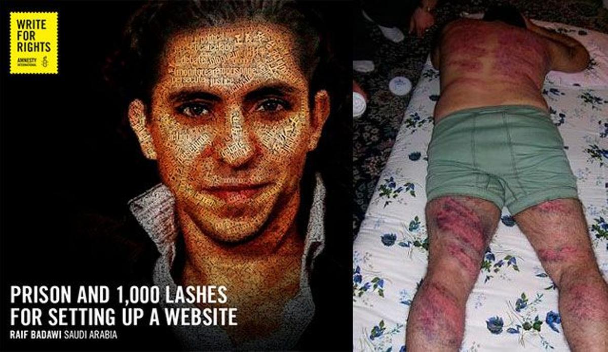 Grabación donde se ven los latigazos al bloguero saudí Raif Badawi.