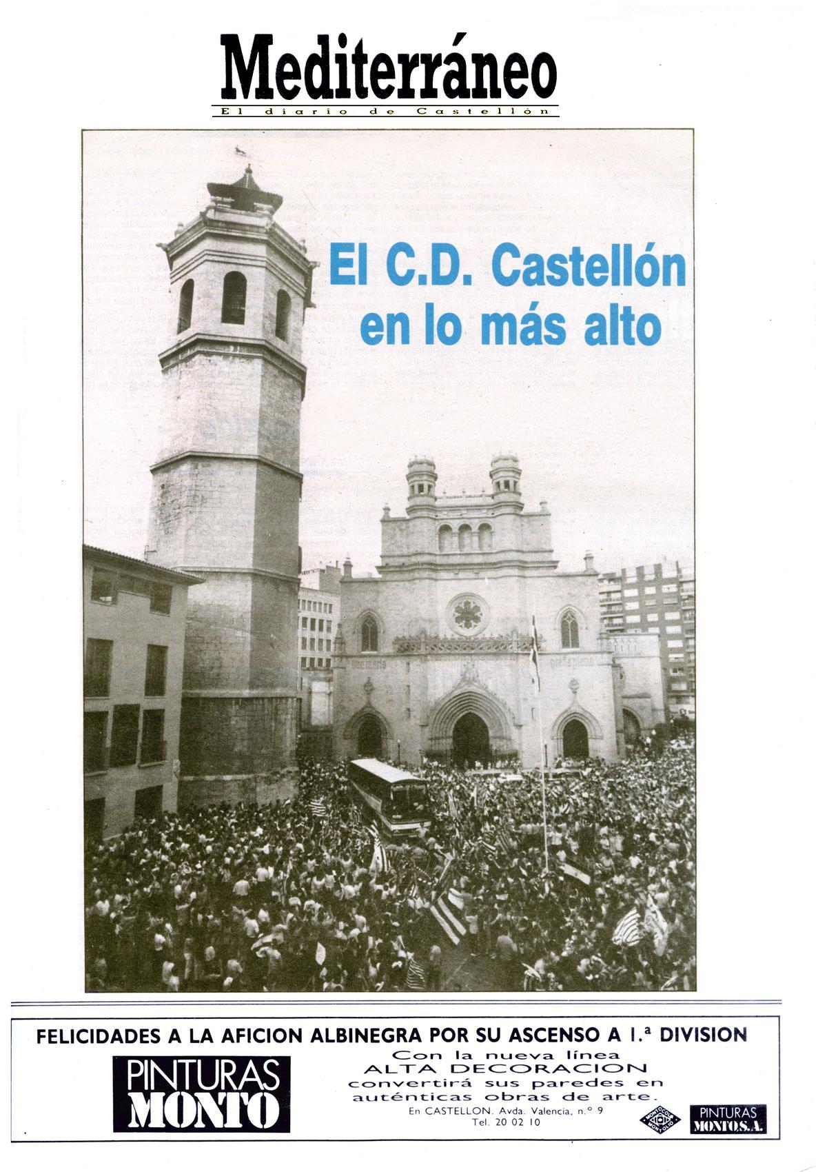 PORTADA MEDITERRANEO - ASCENSO C.D. CASTELLON A PRIMERA DIVISION - 25/6/1989