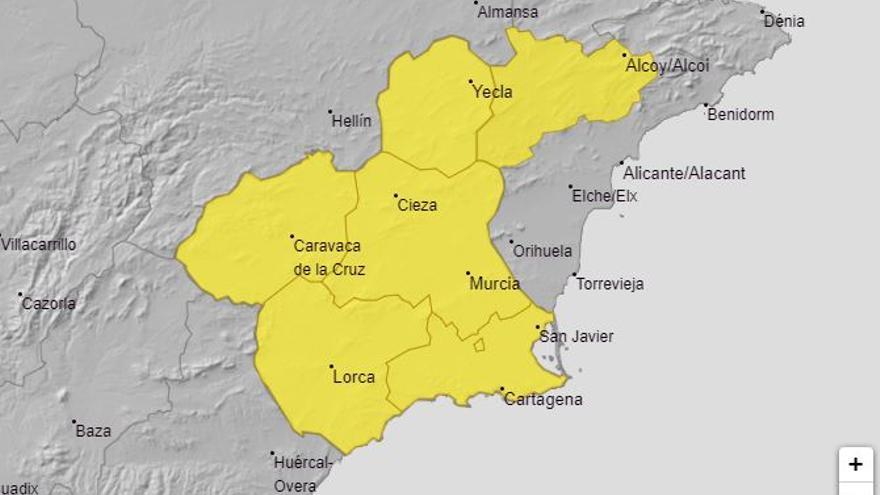 Mapa de aviso amarillo por tormentas