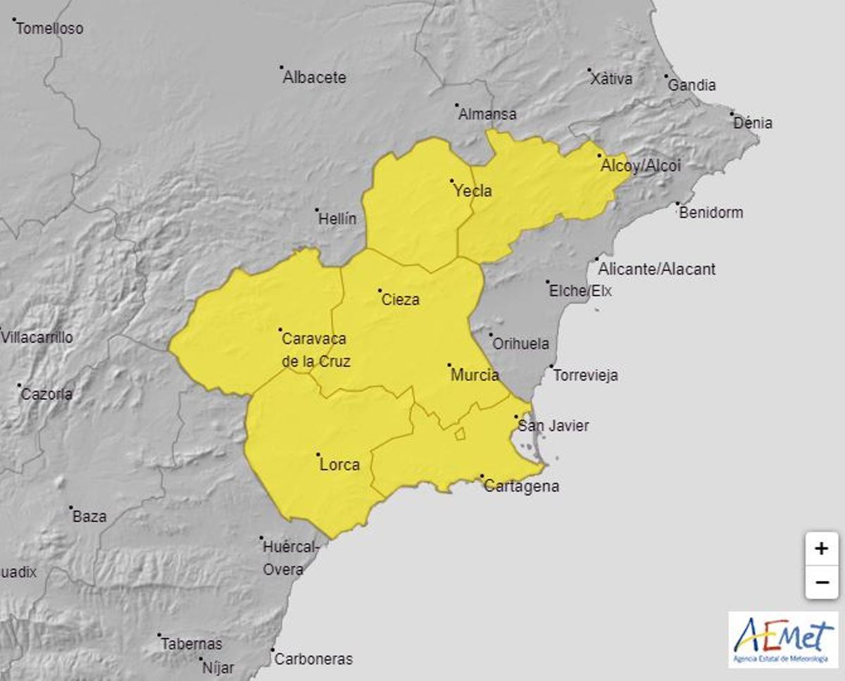 Mapa de aviso amarillo por tormentas