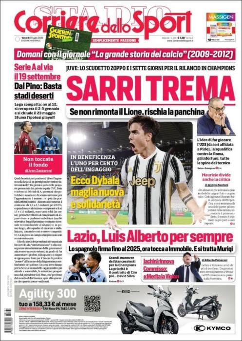 Portada CORRIERE DELLO SPORT viernes 31 julio 2020