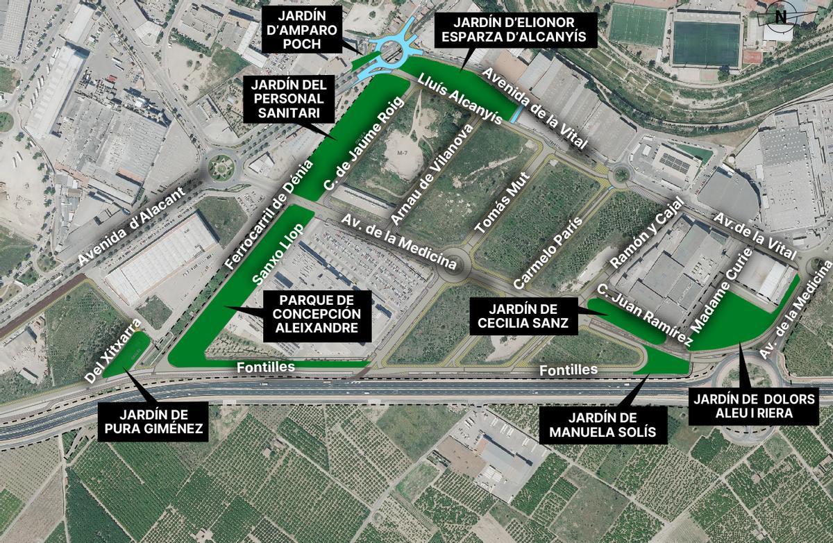 Plano con las calles y zonas verdes del nuevo sector, que abarca una superficie de 300.000 metros cuadrados.