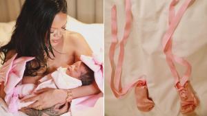 Rihanna con su pequeña recién nacida.