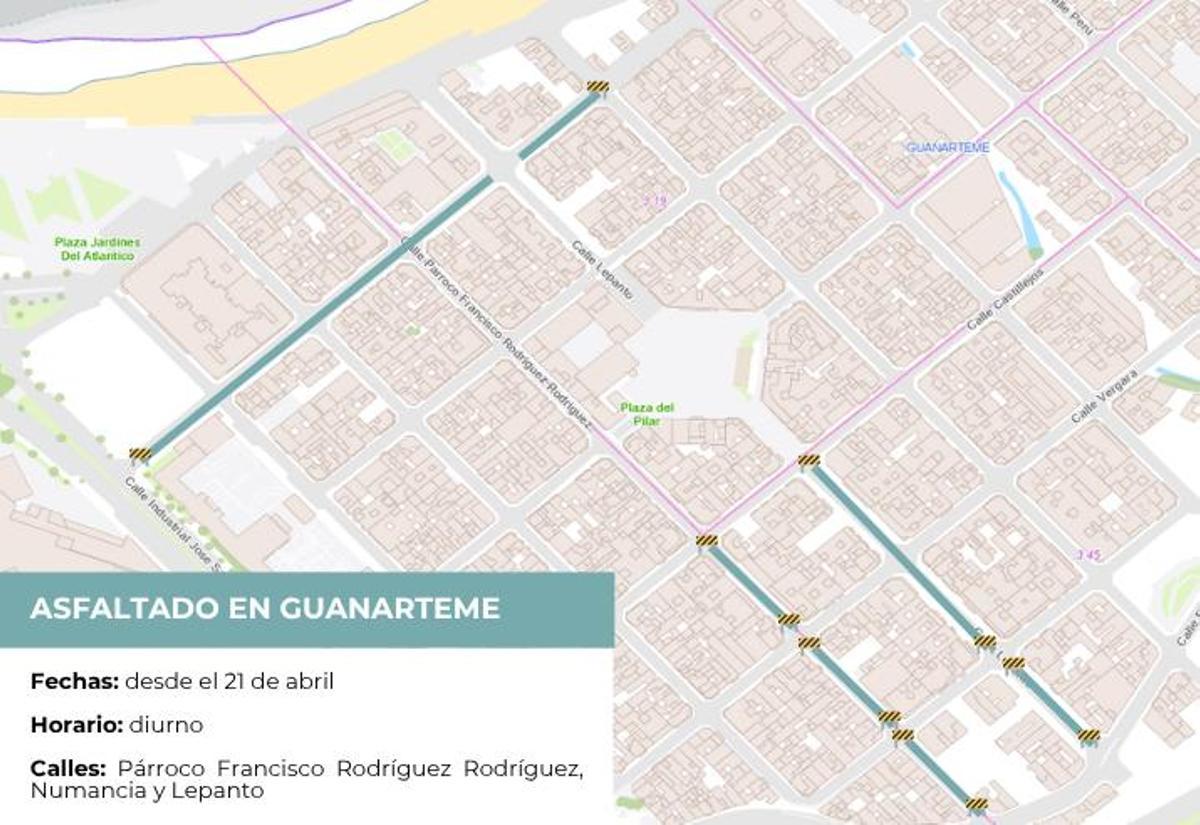 Mapa de asfaltado y cortes de tráfico en Guanarteme