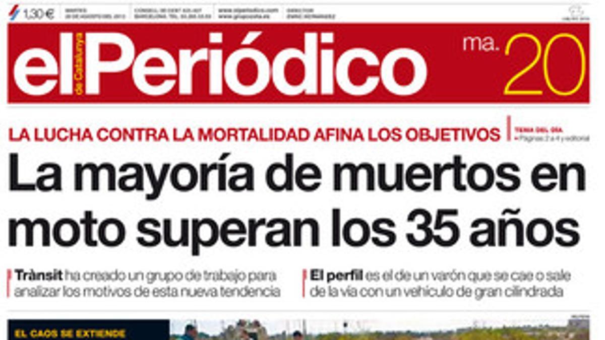La portada de EL PERIÓDICO (20-8-2013).