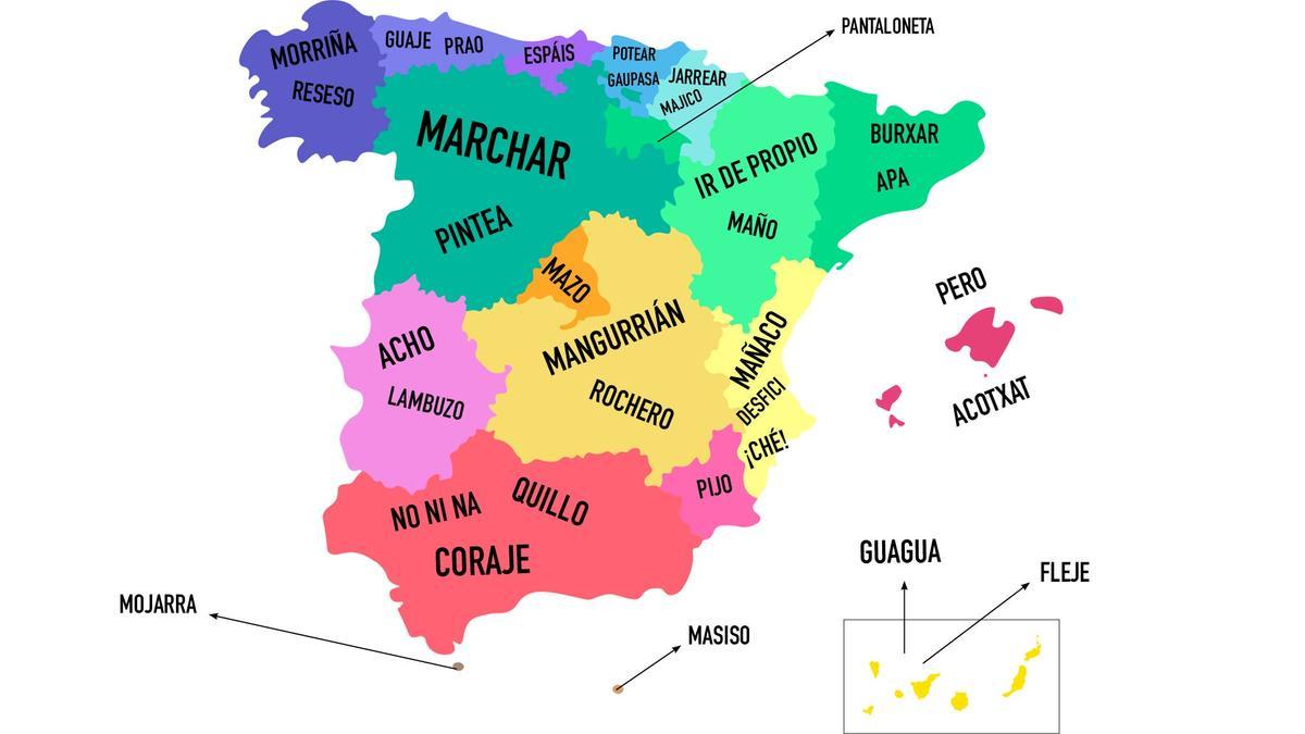 Mapa palabras típicas de España, por Comunidades Autónomas