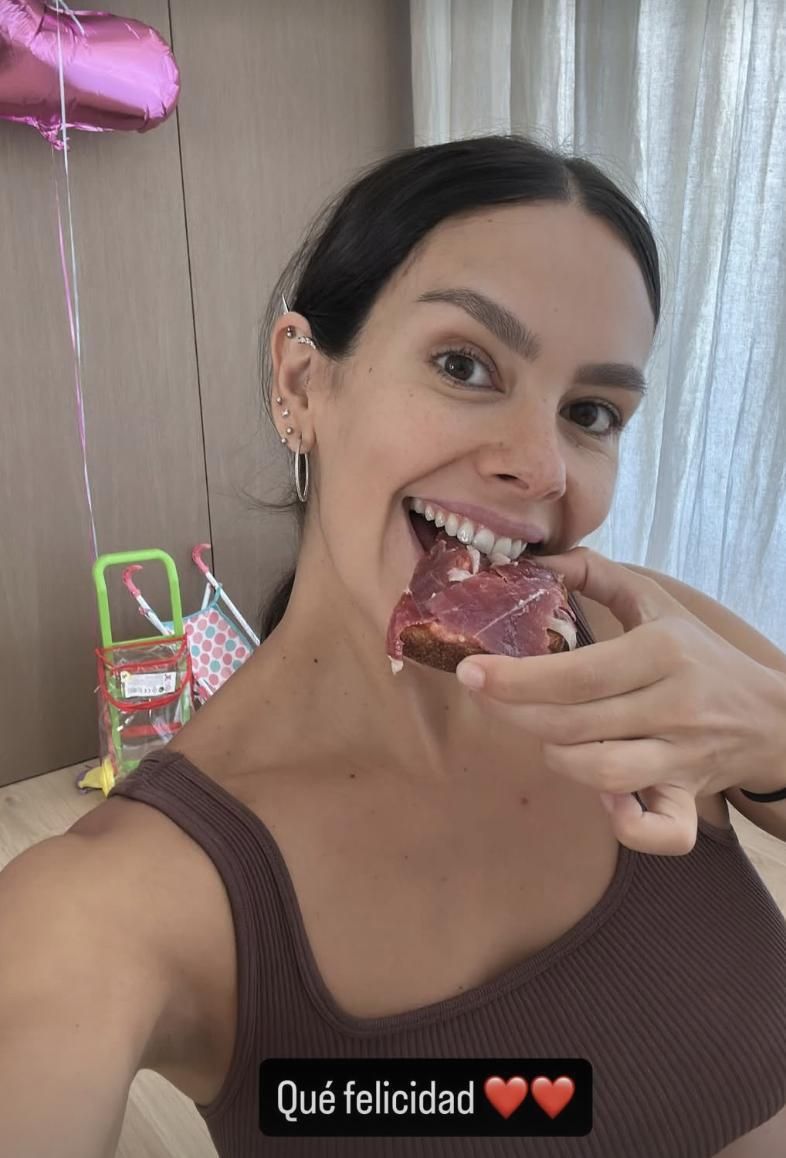 La cara de felicidad de Cristina Pedroche tras el nacimiento de Isai y por poder comer jamón