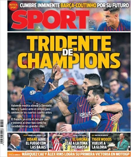 Portada SPORT lunes 15 de abril de 2019.