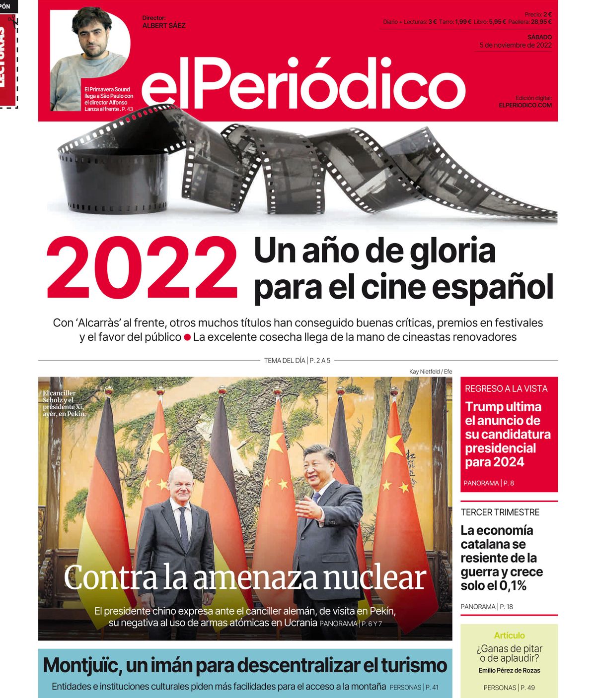 La portada d’EL PERIÓDICO del 5 de novembre del 2022 La portada d’EL PERIÓDICO del 5 de novembre del 2022