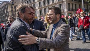 Camil Ros (UGT) y el president Pere Aragonès (ERC) en la manifestación del 1 de mayo.