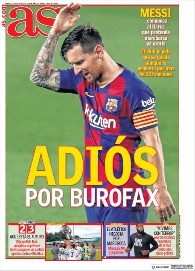 La portada del diario AS del 26 de agosto