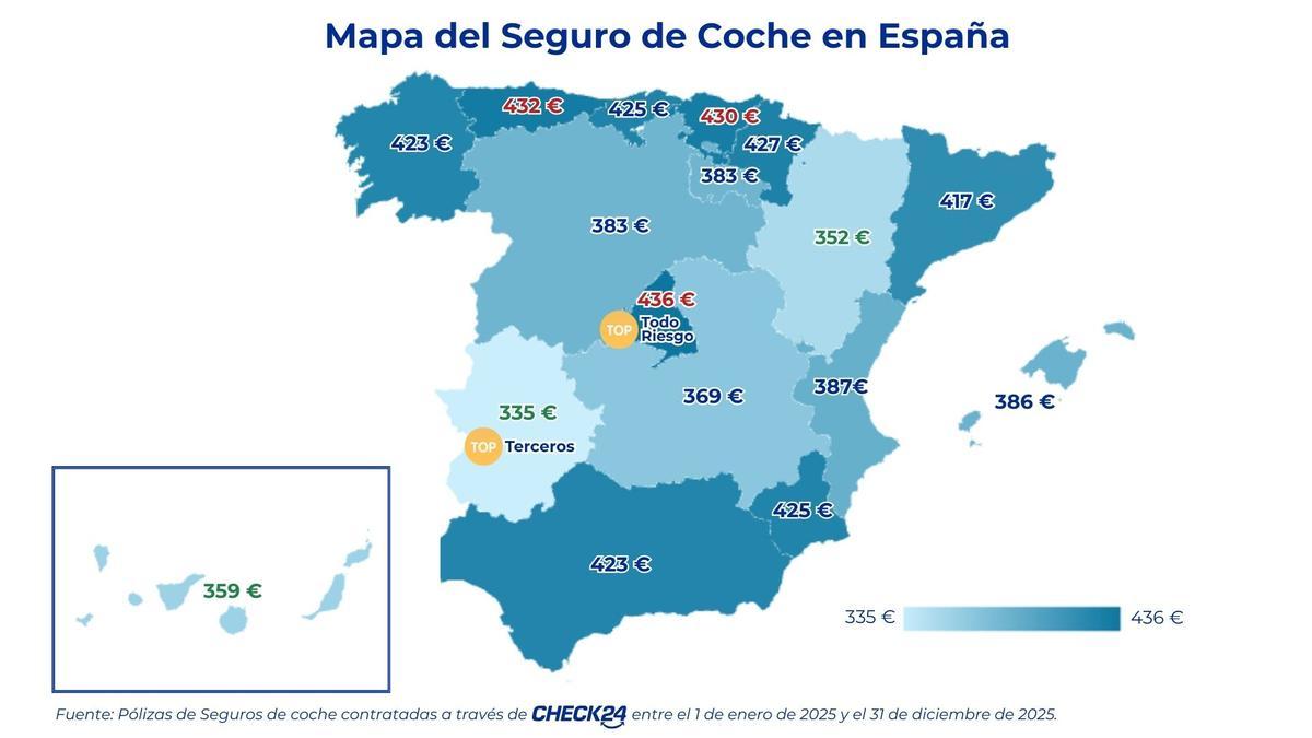 Mapa del seguro de coche en España
