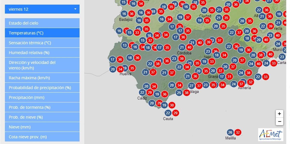 Mapa de temperaturas para el viernes 12 de julio