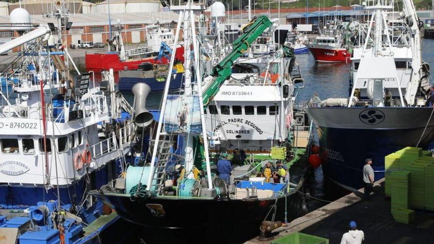 Pesqueros descargando sus capturas en el Muelle de Rendiello, en el que está la lonja de El Musel. | MARCOS LEÓN