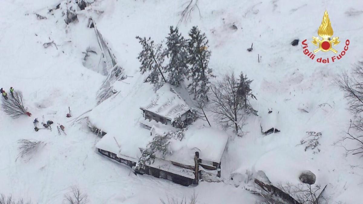 An aerial view shows Hotel Rigopiano in Farindola  central Italy  hit by an avalanche  in this January 19  2017 handout picture provided by Italy s firefighters  Vigili del Fuoco Handout via REUTERS ATTENTION EDITORS - THIS IMAGE WAS PROVIDED BY A THIRD PARTY  EDITORIAL USE ONLY           TPX IMAGES OF THE DAY