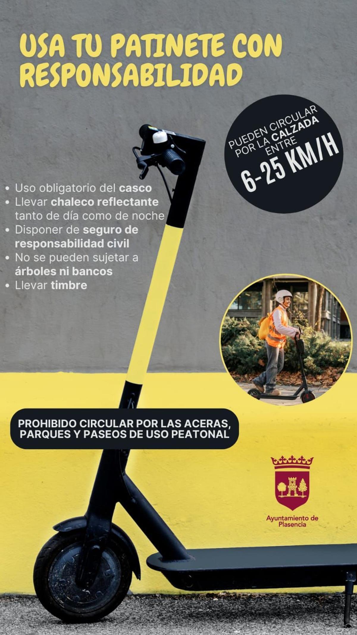 Aviso para los conductores de patinetes eléctricos en Plasencia: instan a cumplir las normas.