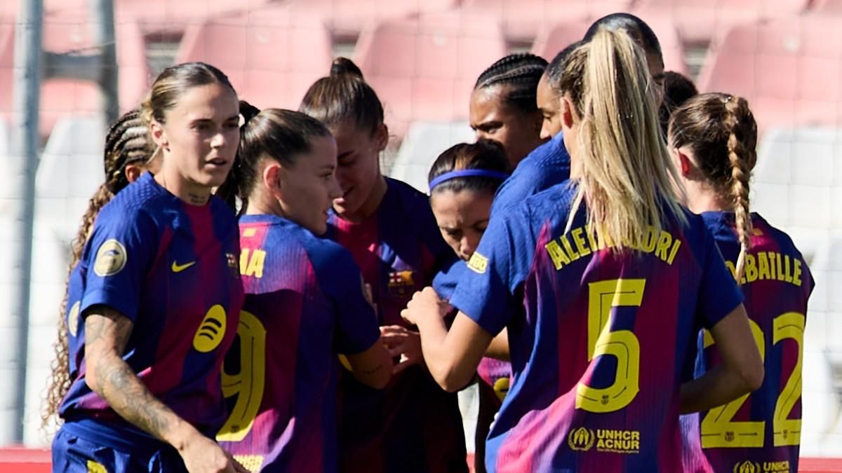 Las jugadoras del barça celebraron cinco goles en Sevilla