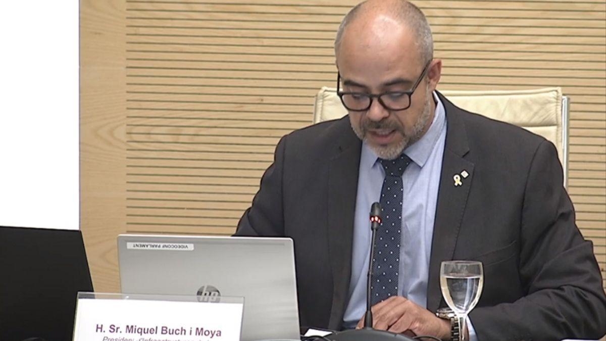 Miquel Buch, durante la comparecencia de la Comisión de Economía del Parlament catalán.