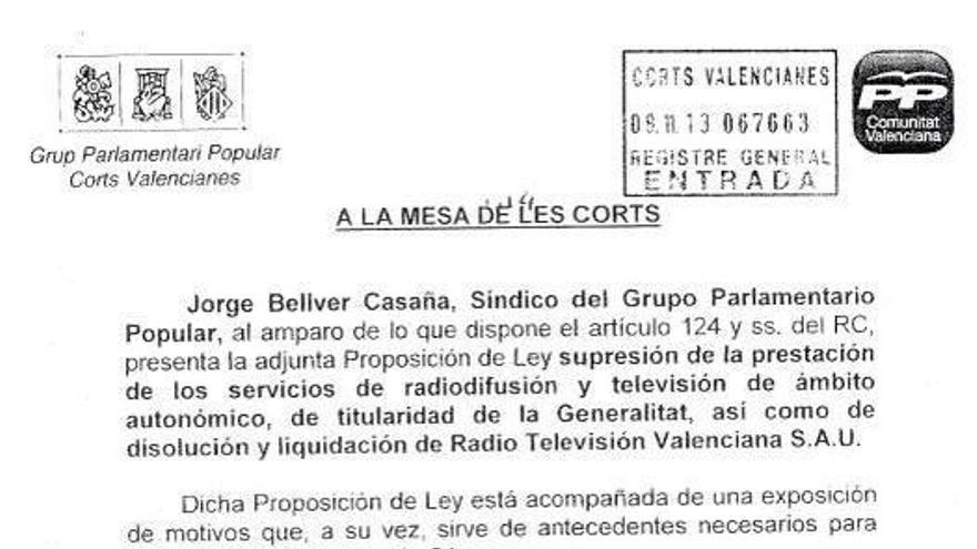 El documento de la proposición presentada por el PP.