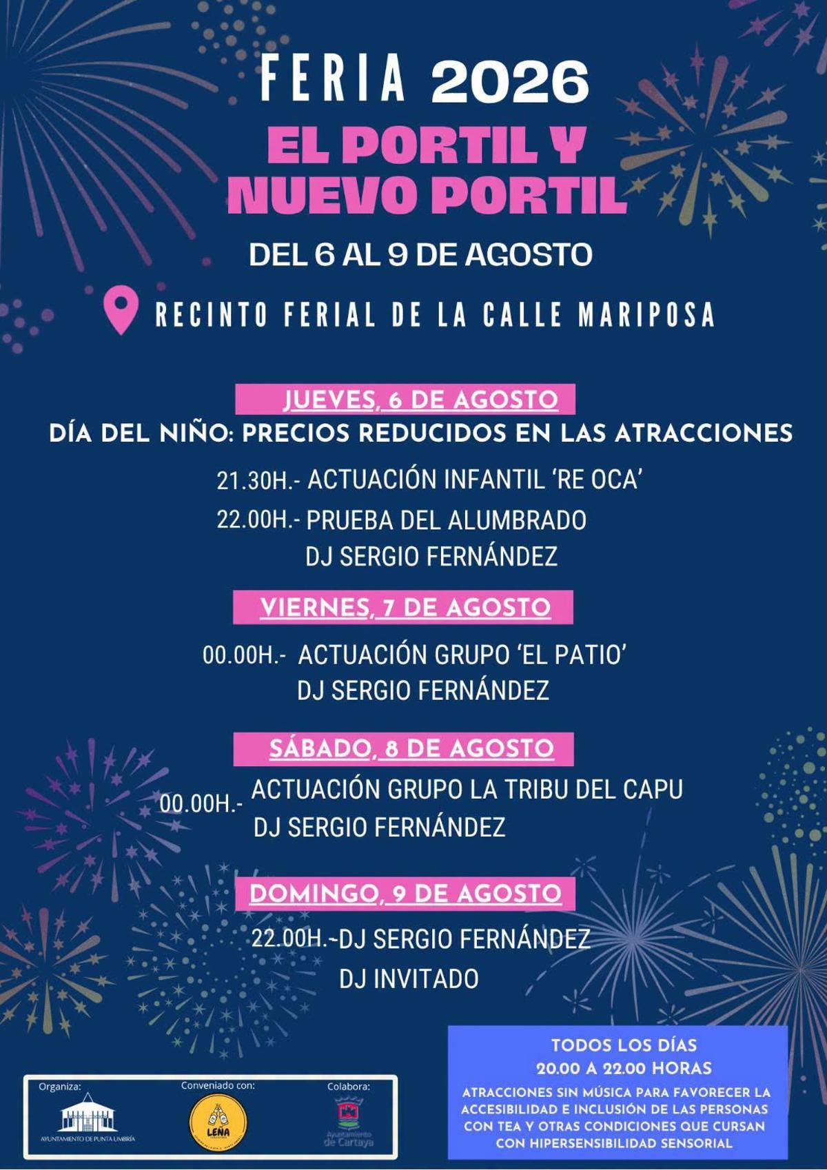 Programación de la Feria de El Portil y Nuevo Portil 2026.