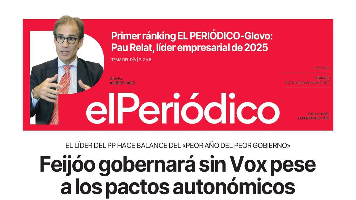 La portada de EL PERIÓDICO del 30 de diciembre de 2025