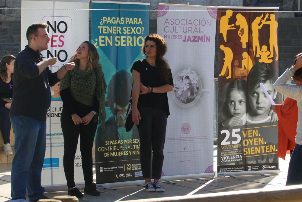 Campaña para concienciar contra la violencia de género en la calle Alcazabilla.