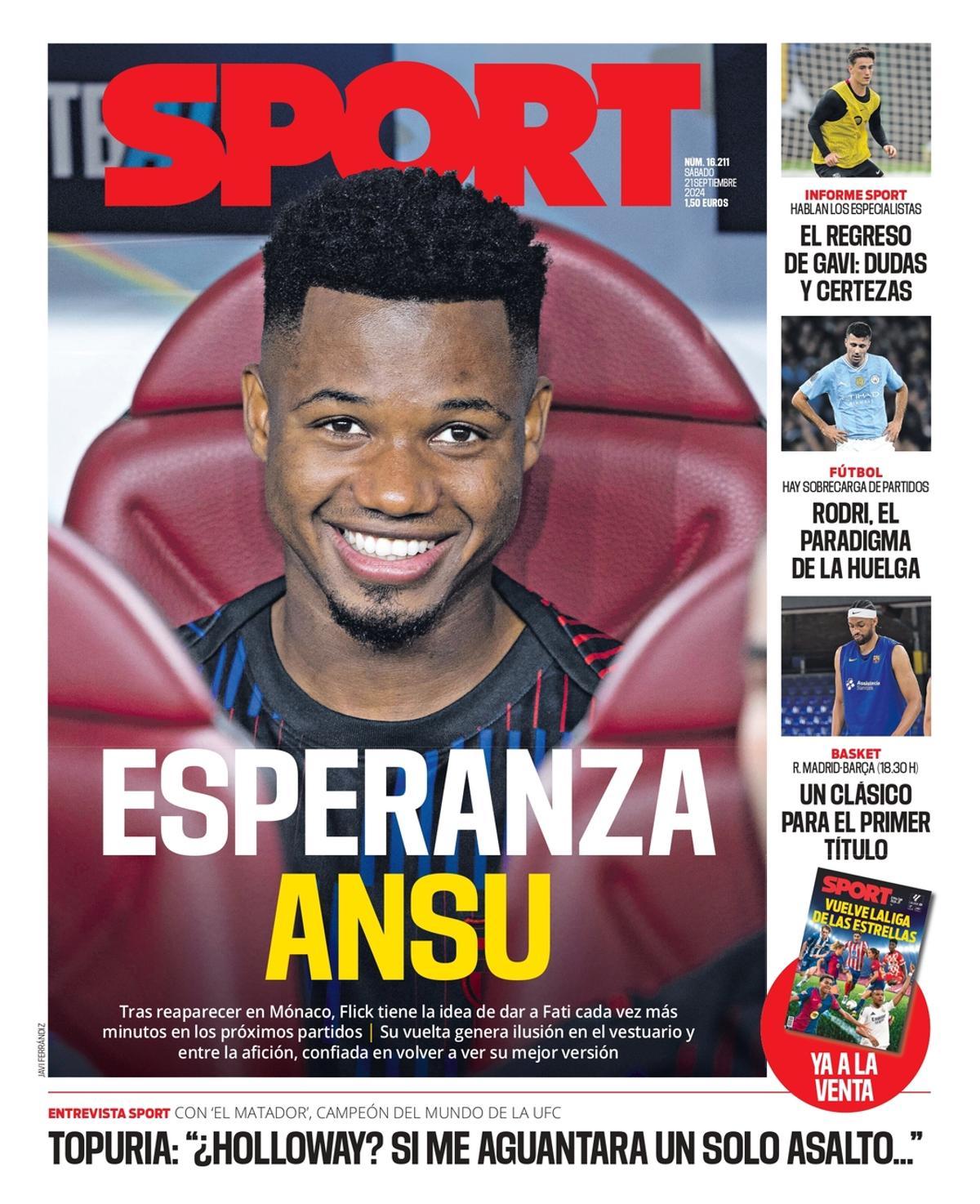La portada SPORT de hoy, sábado 21 de septiembre