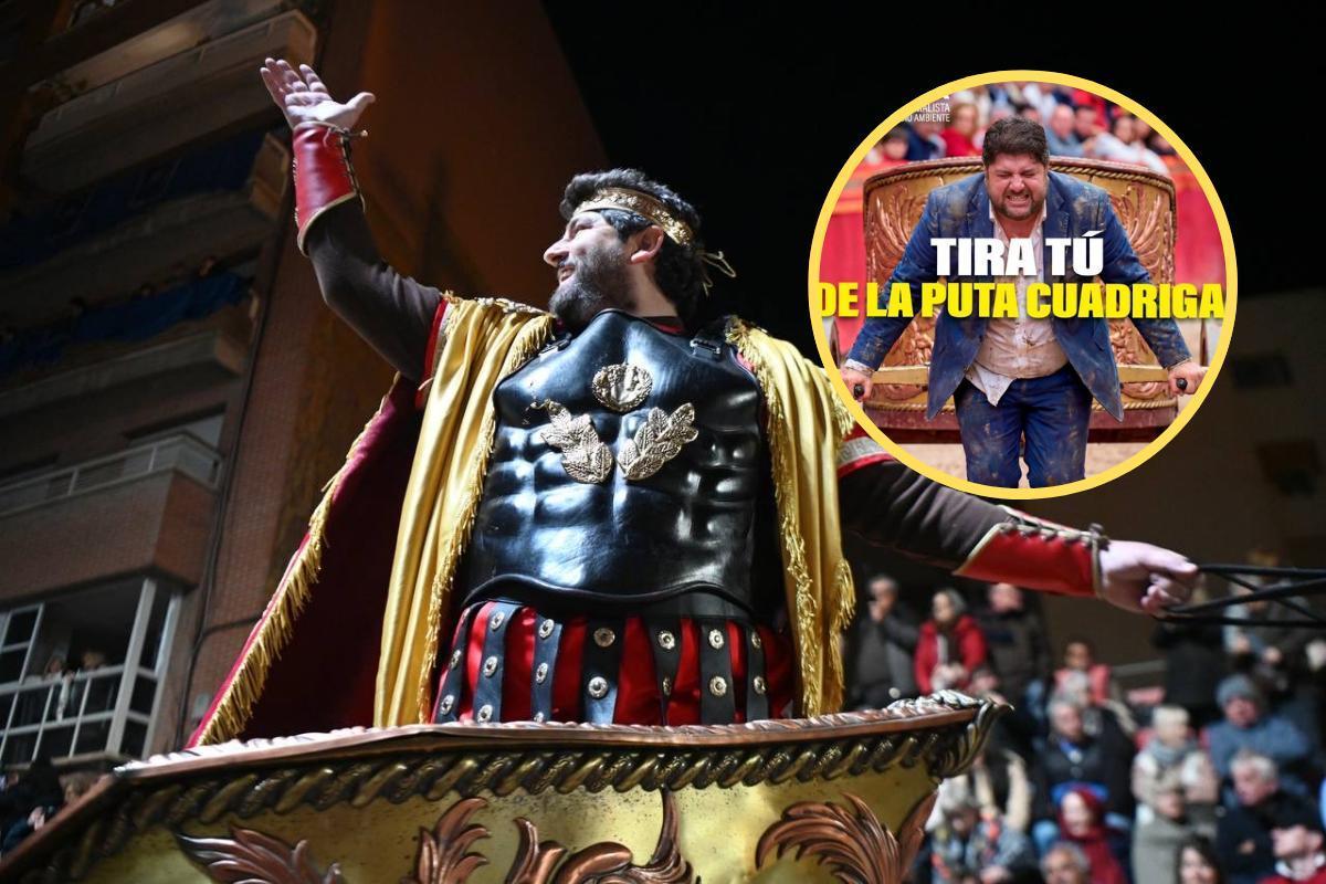 López Miras volvió a subir a una cuádriga durante el desfile bíblico pasional del Viernes Santo