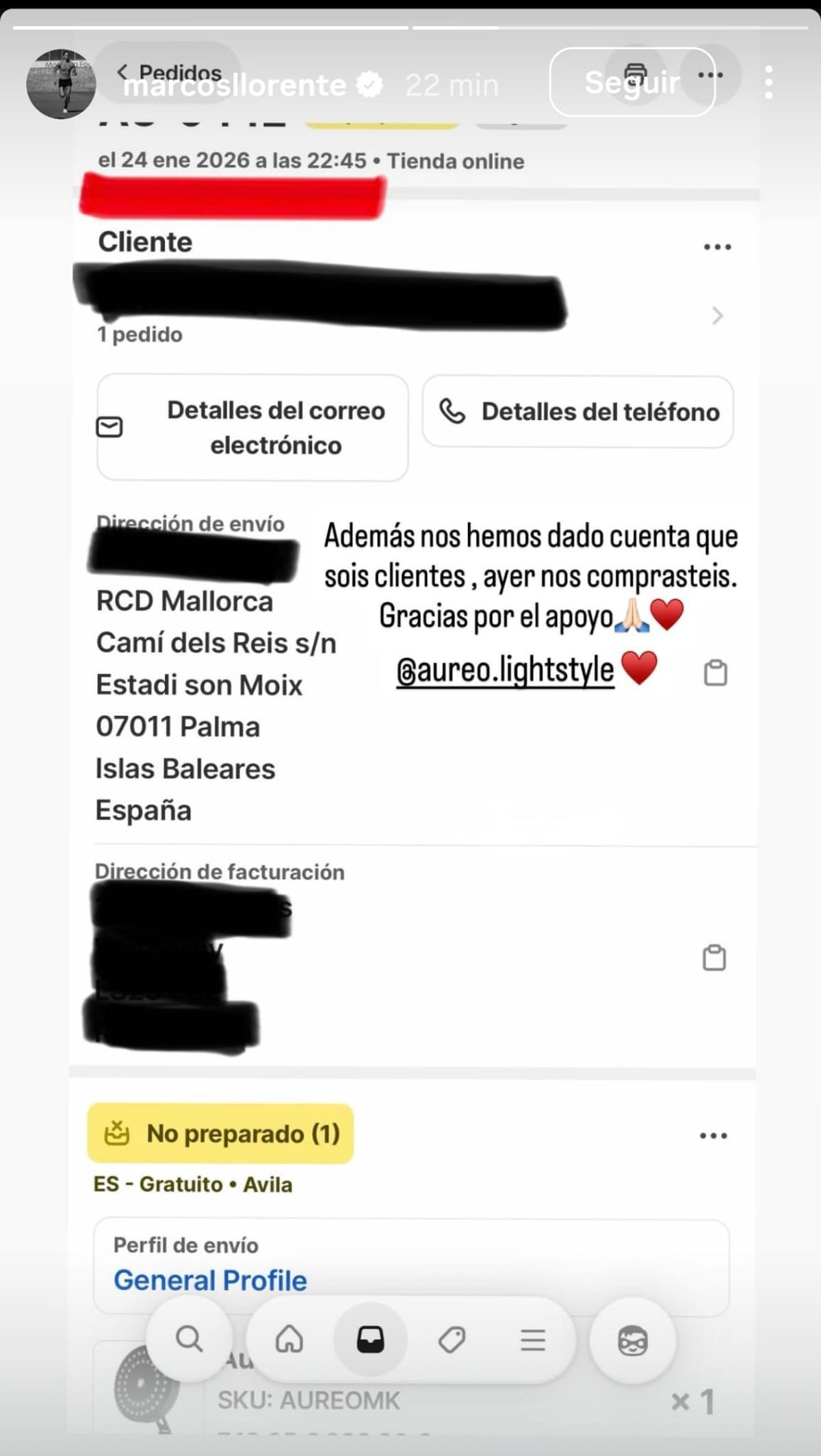 Una de las historias de Marcos Llorente en su Instagram.