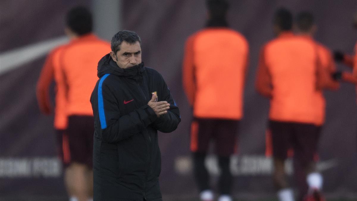 Valverde, en el entrenamiento en la ciudad deportiva.