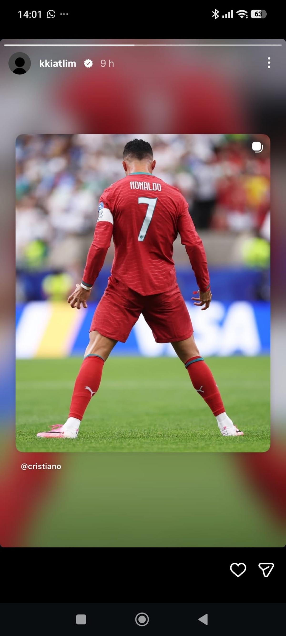 La historia de Kiat Lim en su perfil de Instagram, dedicada a Cristiano Ronaldo
