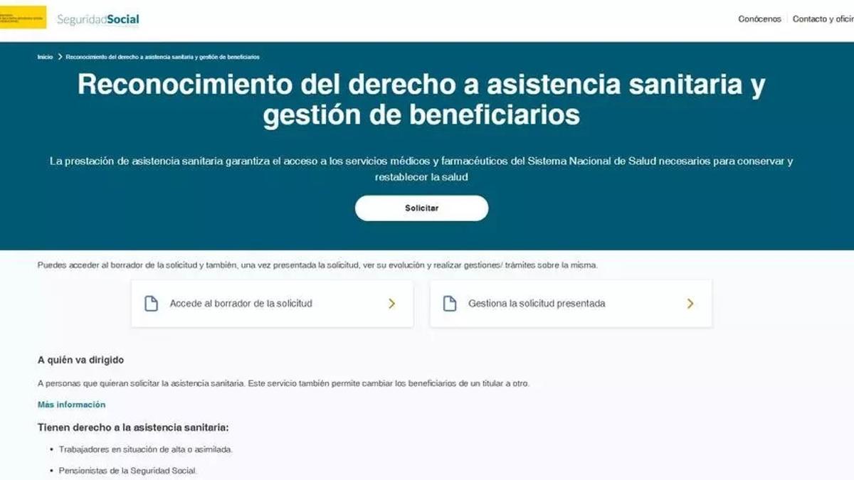 Imagen de la web de la Seguridad Social en el apartado para incluir a beneficiarios