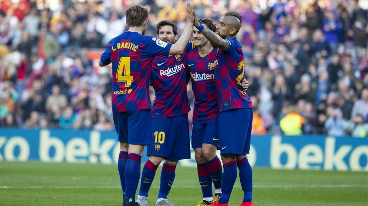 Messi celebró hasta cuatro goles ante el Eibar