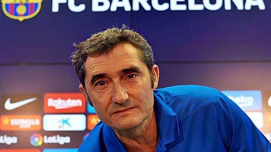 Ernesto Valverde, ayer en la rueda de prensa del FC Barcelona.