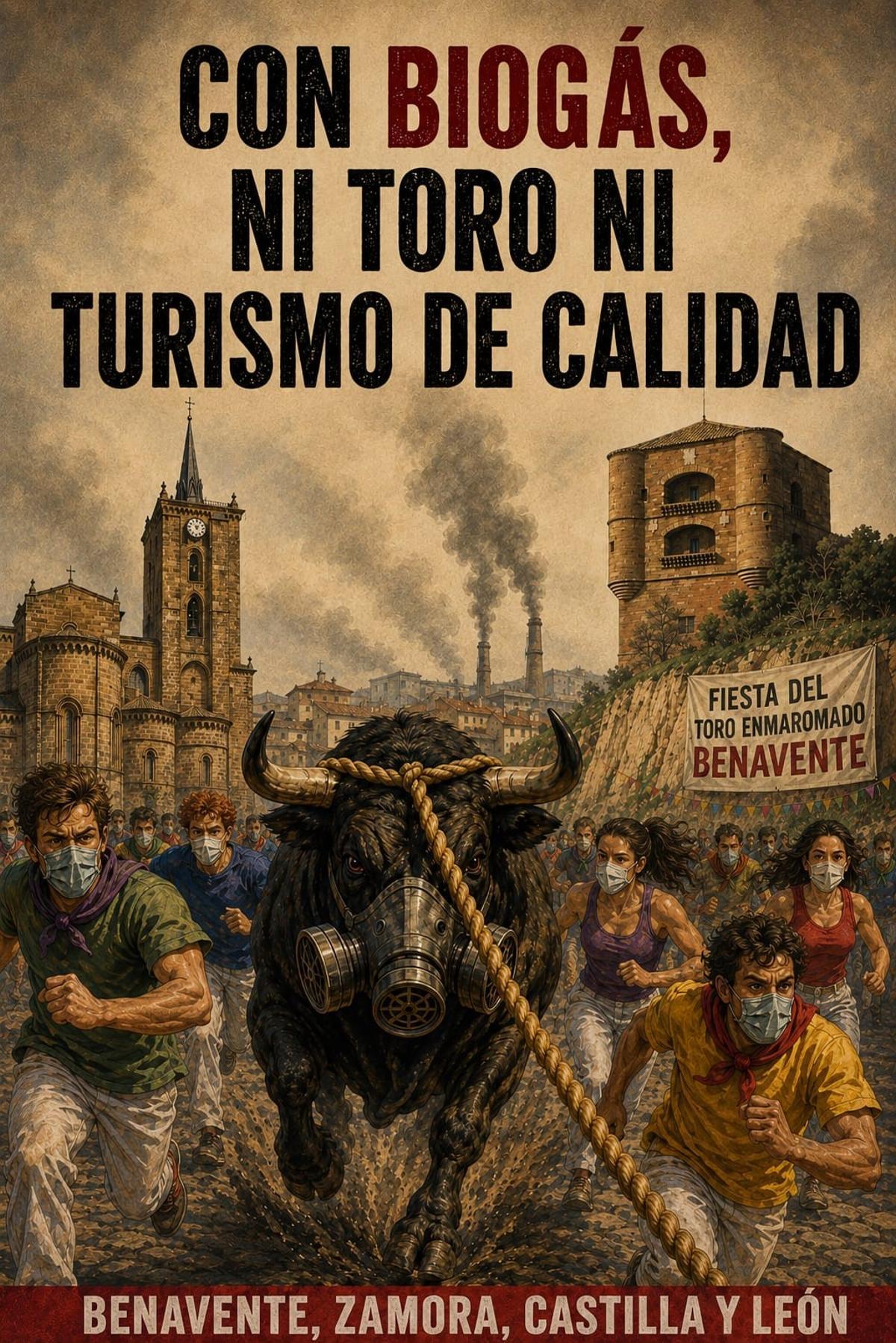 El cartel diseñado por Stop Biogás Comarca de Benavente, con el que se promoverán nuevas charlas en la ciudad tras las fiestas.