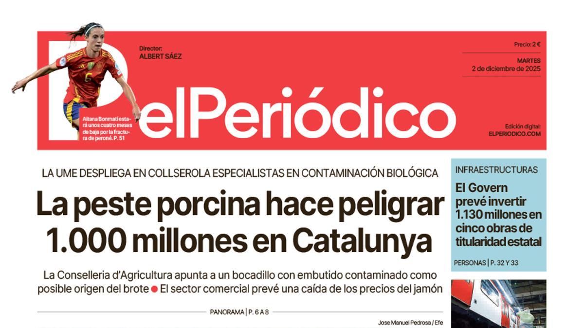 La portada de EL PERIÓDICO del 2 de diciembre de 2025
