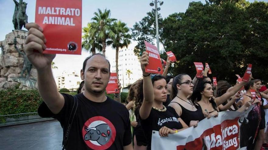 Protesta del movimiento Mallorca Sense Sang en la Plaza de España.