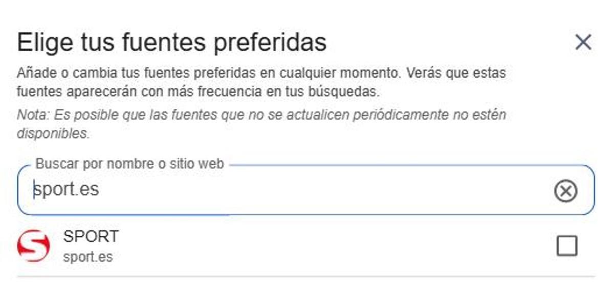 Selecciona SPORT como tu fuente preferida en Google